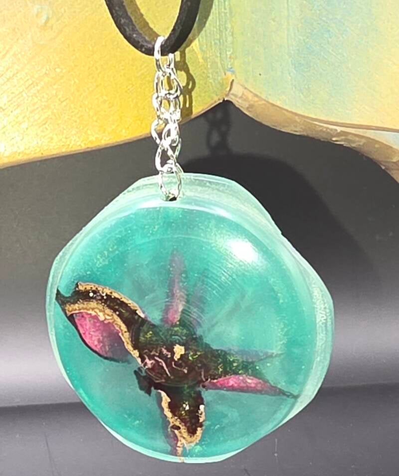 Hanger vierkant/rond turquoise epoxy met bloem